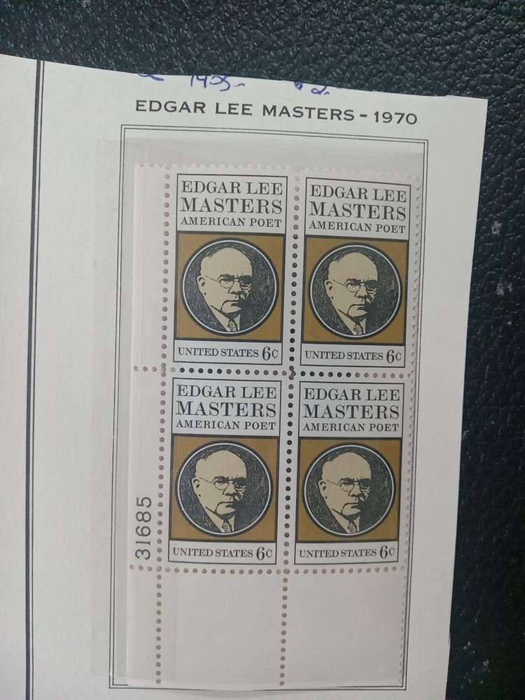 Scott #1405 US Plate Block of 4 - Edgar Lee Masters MNH Stamp 1970