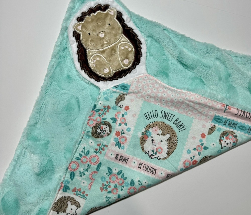 Hedgehog Baby  Lovey Security Blanket Appliquéd Flannel Minky