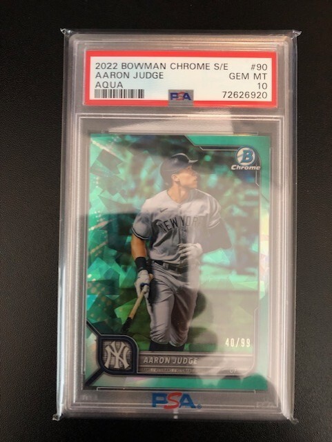 2022 Bowman Chrome Sapphire Aaron Judge #90 Aqua Parallel /99 PSA Gem Mint