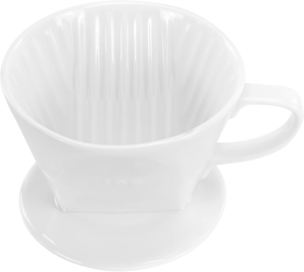 Pour Over Ceramic - Coffee Dripper with 3 Holes Flat Bottom, Porcelain white
