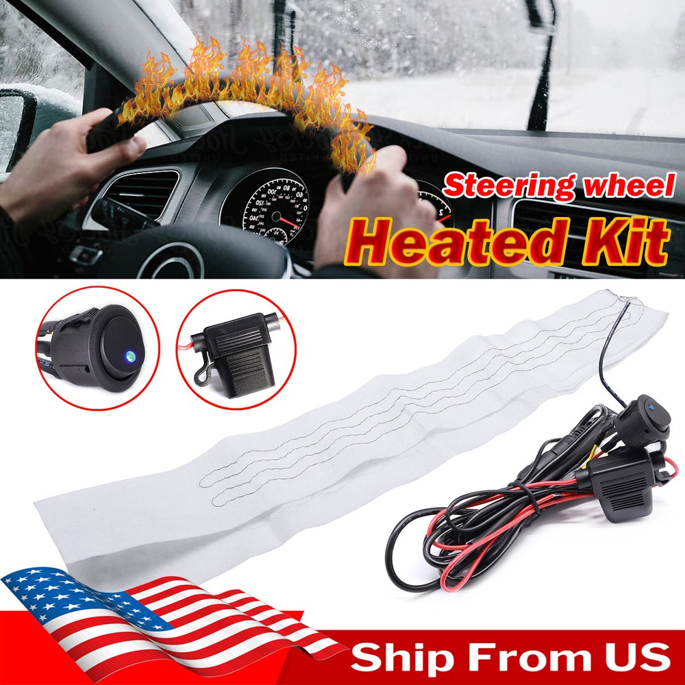 Universal Heated Steering Wheel Cover Kit with DIY Heater Pad for Winter Warmth