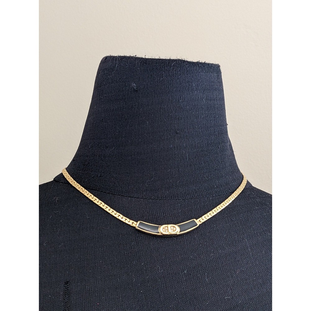 Vintage Christian Dior Gold-Tone Collar Necklace with Crystal & Enamel Accents
