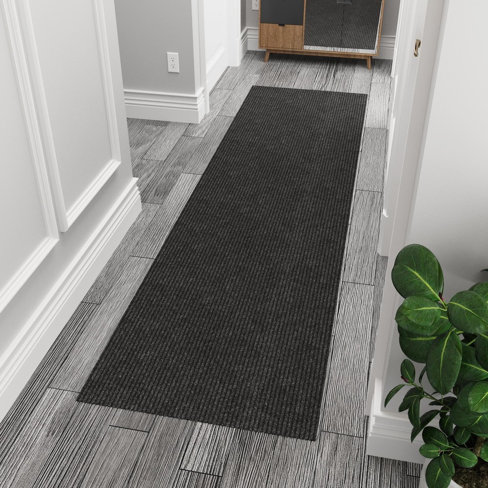 Solid Design Non-Slip Rubberback 2x6 Indoor/Outdoor Runner Rug for Hallway, K...