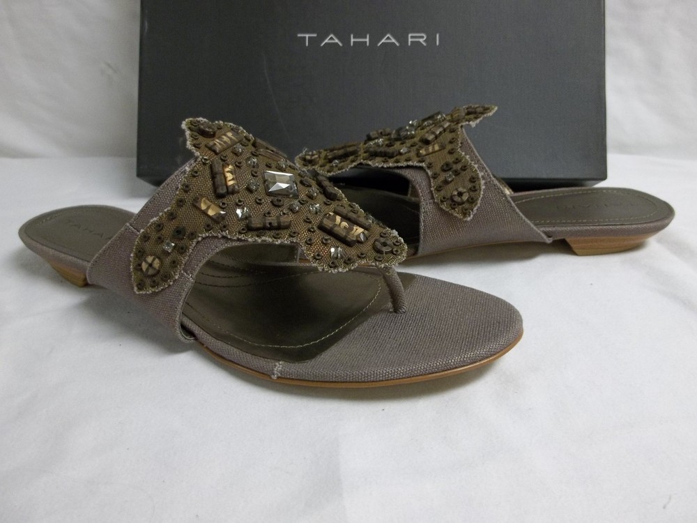 Tahari Womens Size 9 M Olivia Antique Gold Flip Flop Sandals New