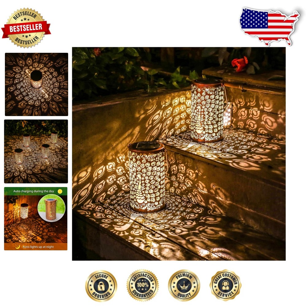 Solar LED Outdoor Lantern Set - Beautiful Peacock Design for Gardens & Yards