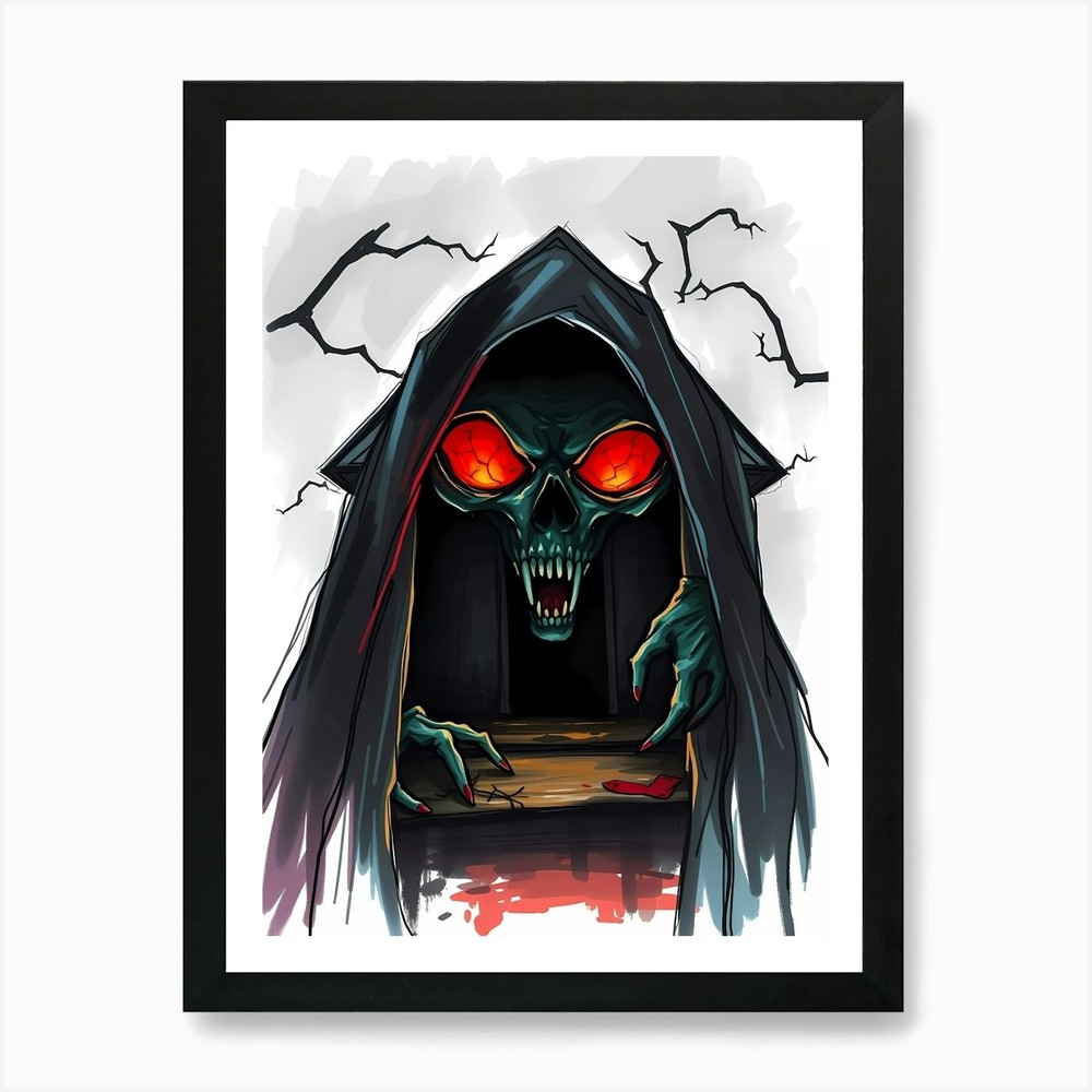 Skeleton In A Hood Art Print Framed Wall Art Poster Canvas Print Picture