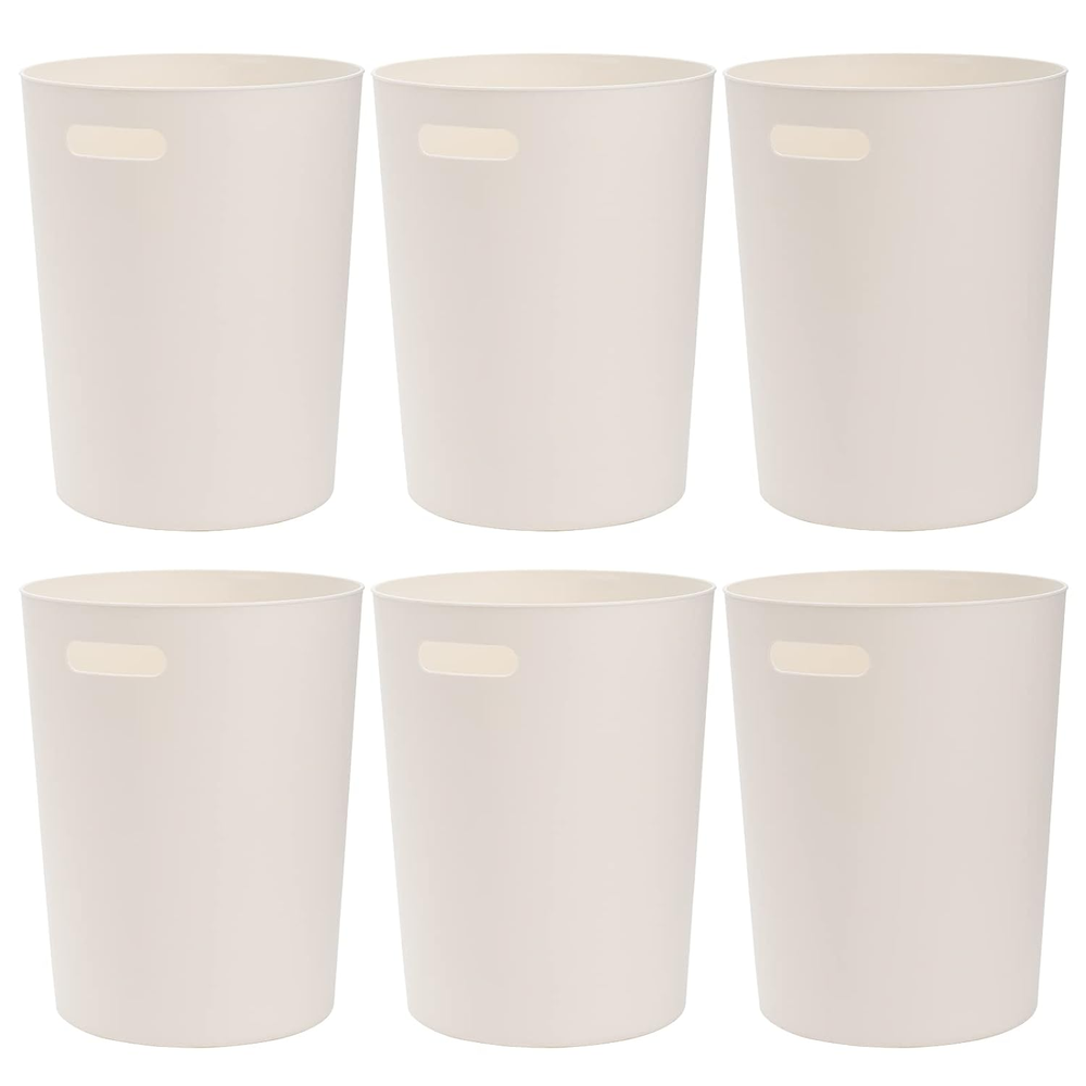 6 Pack Small Trash Can, 1.5 Gallon round Plastic Wastebasket with Handles, White