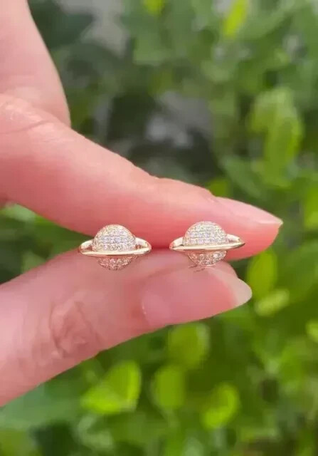 2Ct Round Cut Simulated Diamond Planet Stud Earring 14K Yellow Gold Plated