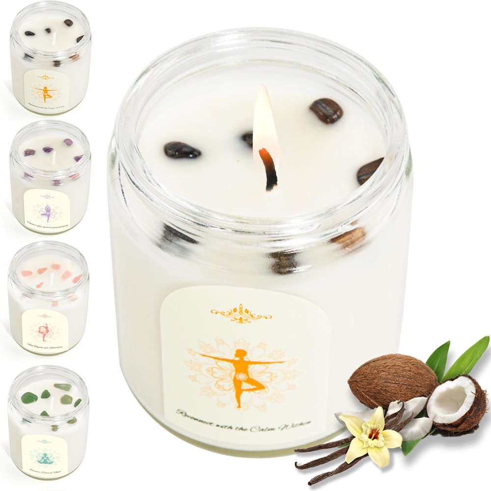 4 Pack Candles for Home Scented, Scented Candle Set with Crystals Stones, 24 ...
