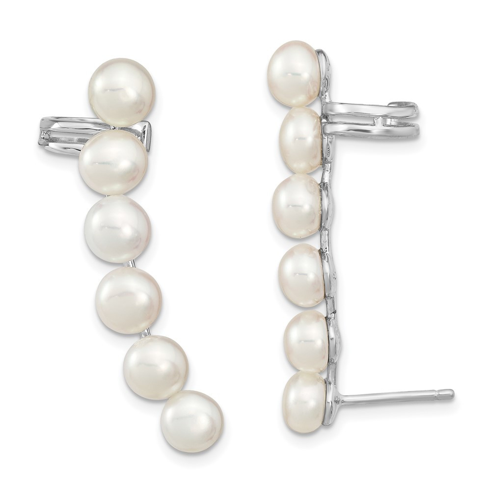 Sterling Silver 5-6mm White Cultured Pearl Ear Climber and Cuff Earrings 2.87gm