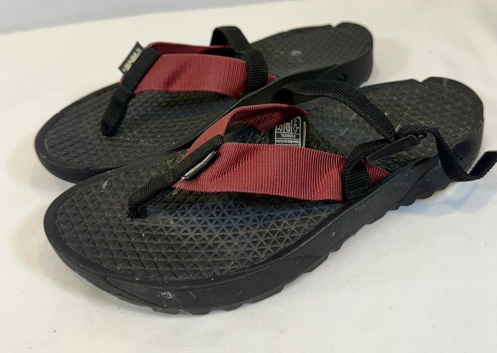 TEVA Women's Sz 9 Spider Rubber Sole Nylon Strap Brown Black Thong Sandals