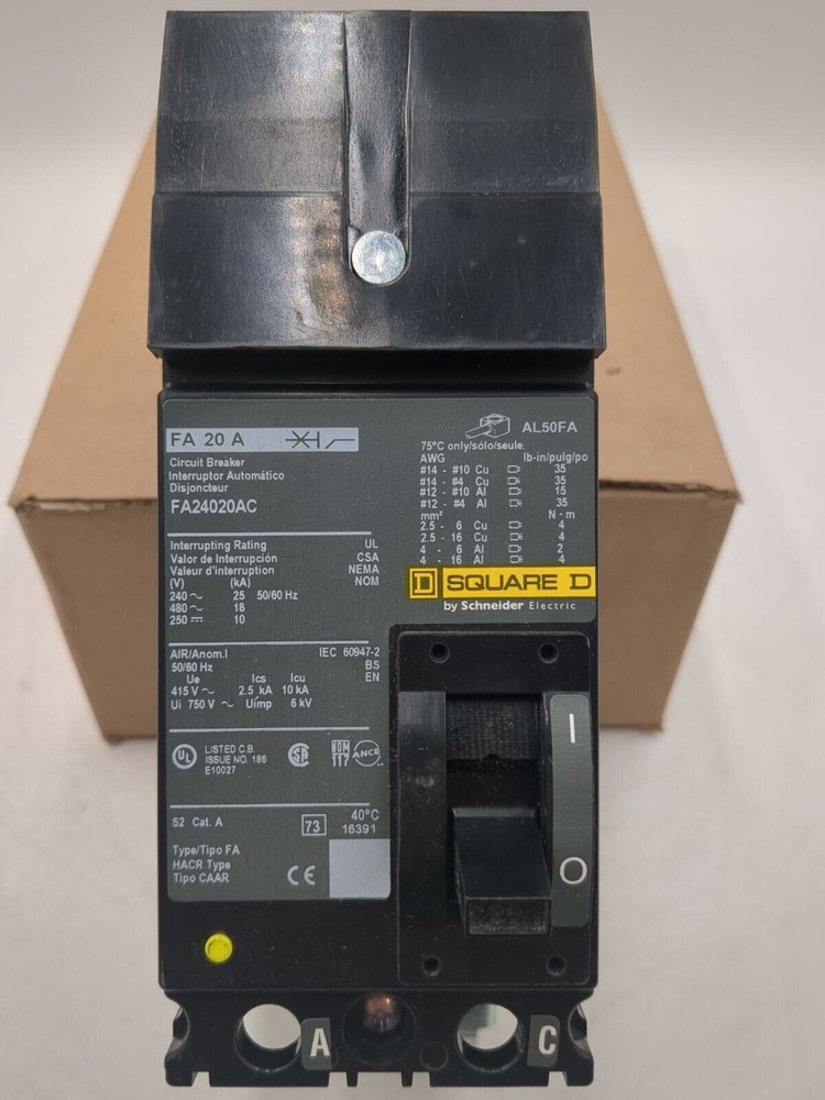 Square D FA24020AC I-Line Circuit Breaker 20A 2P 480V 1PH FA 20 Amp New