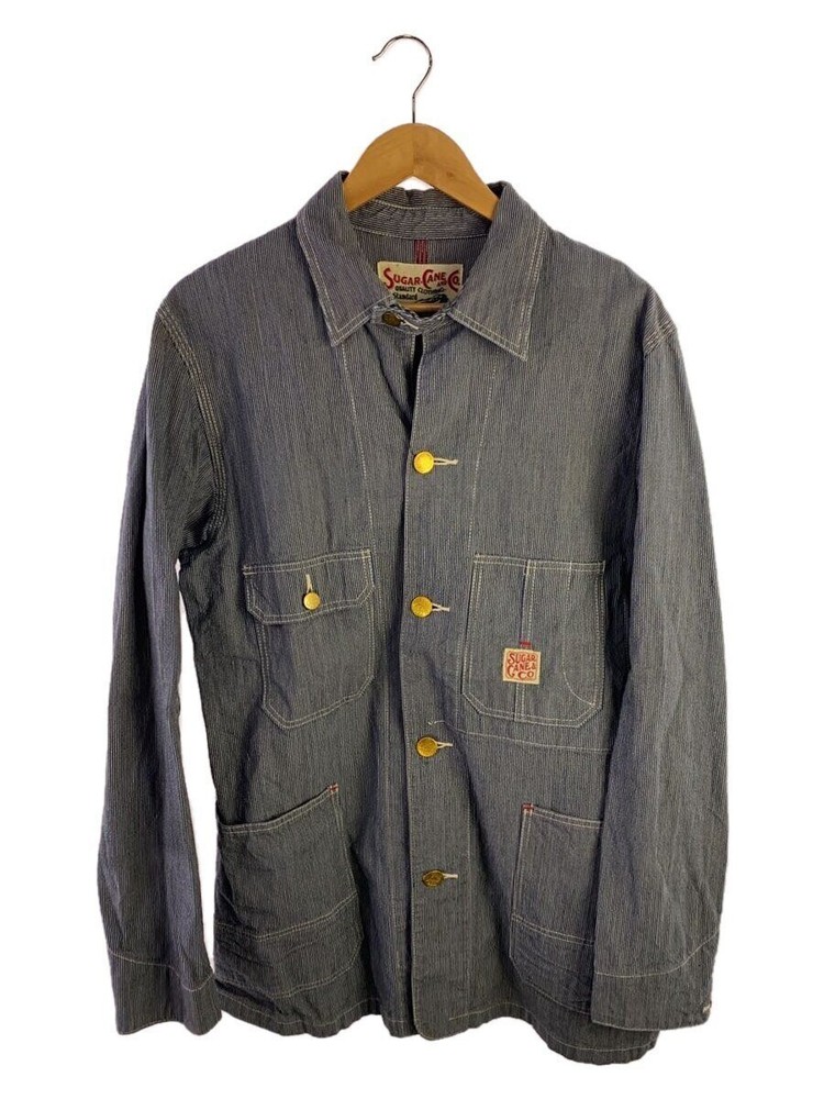 SUGAR CANE Change Button Coverall Jacket Size 40 Navy Stripe Vintage Workwear
