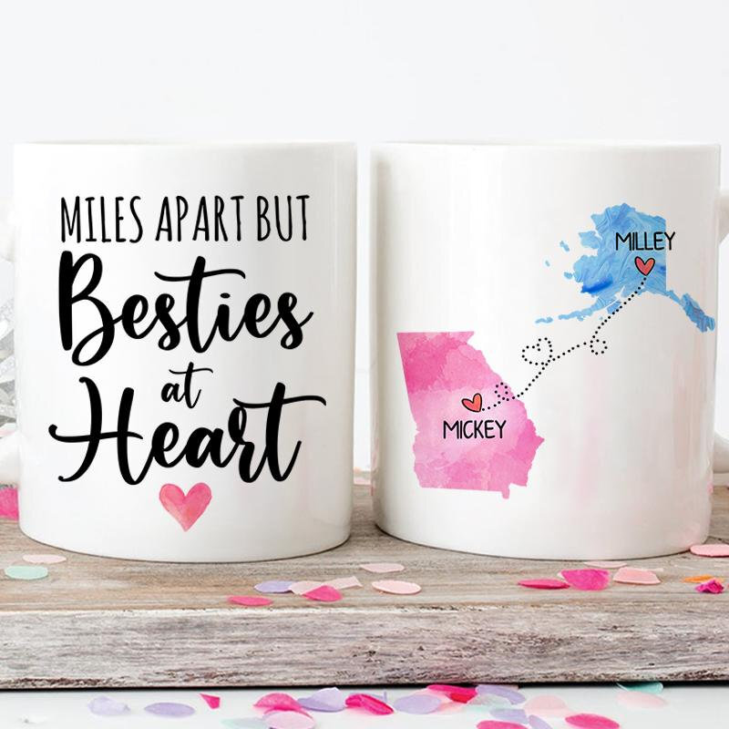 Custom Bestie Mug Bestie Long Distance Quotes Personalized State Coffee Mug