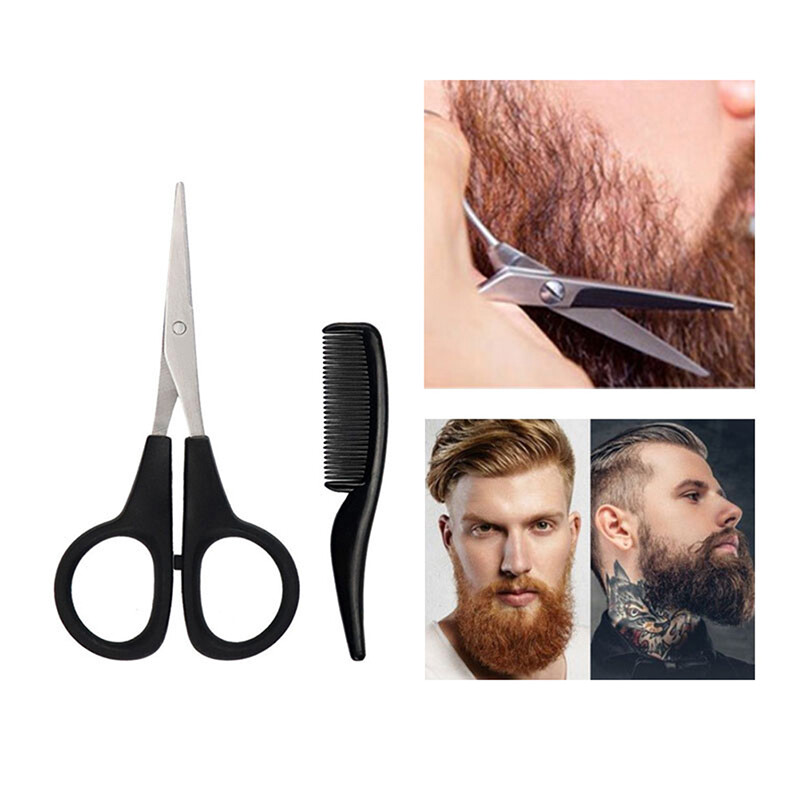 2Pcs Beard Mustache Scissors Comb Nose Hair Trimming Travel Grooming *a5