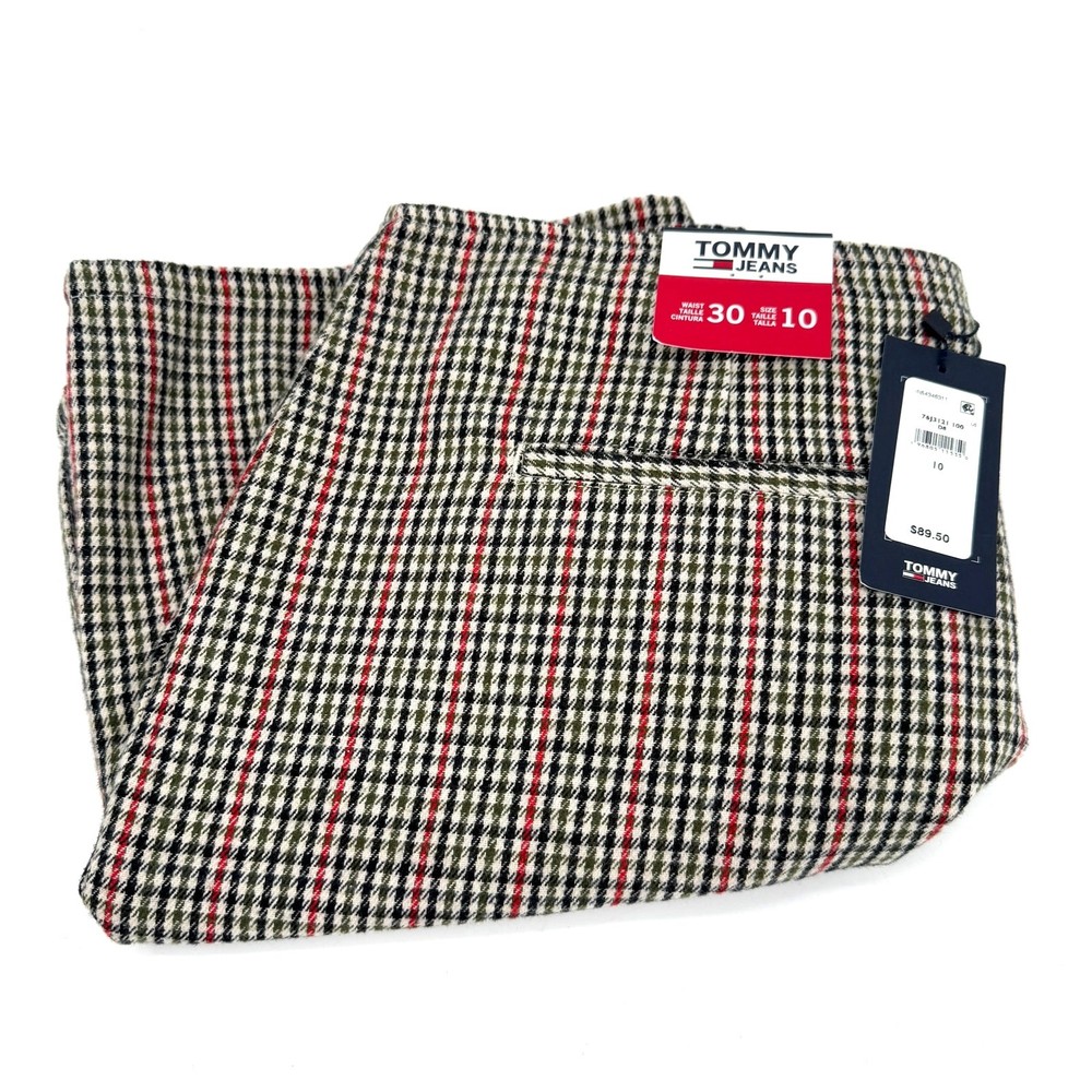 Tommy Hilfiger Skirt Womens 10 (33x17 ACTUAL) Plaid Tan Red Cotton Tweed NEW
