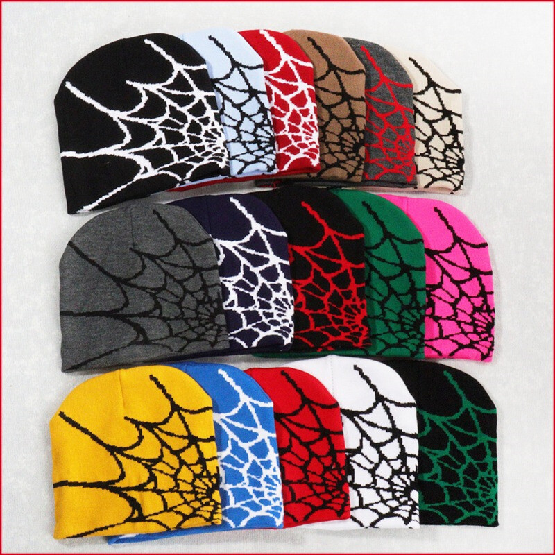 Y2K Spider Web Knit Beanie Hip Hop Skull Cap Unisex Streetwear