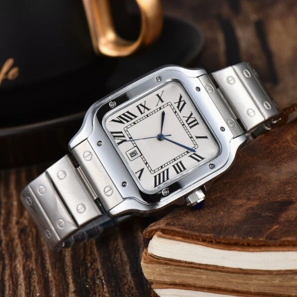 Silver Men's Business Fashion Square Casual Quartz Watch.