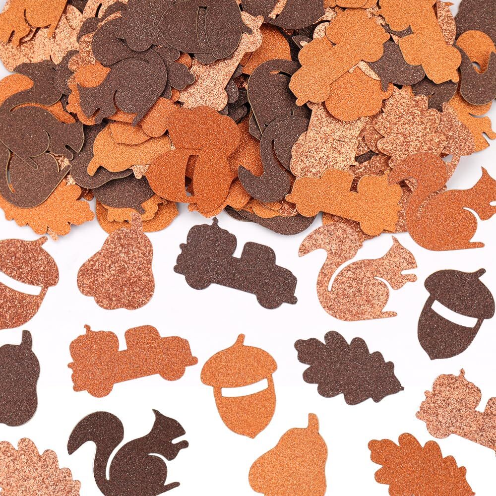 Hying 200PCS Autumn Confetti Orange Gold Sequins Pumpkin Squirrel Fall Table Decor