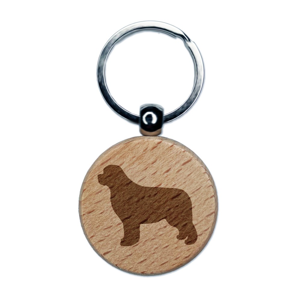 Newfoundland Dog Solid Engraved Wood Round Keychain Tag Charm