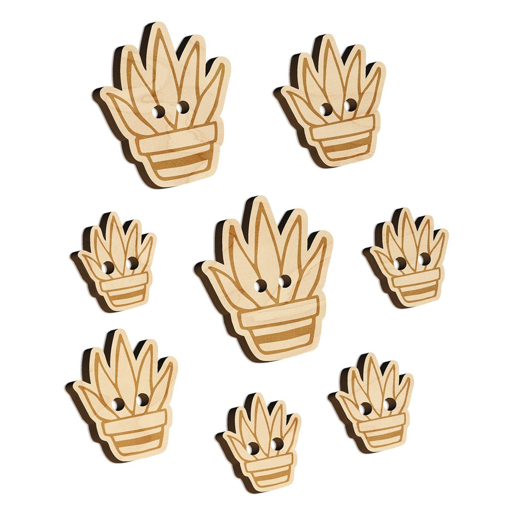 Hand Drawn Cactus Succulent Doodle Wood Buttons for Sewing Knitting DIY Craft