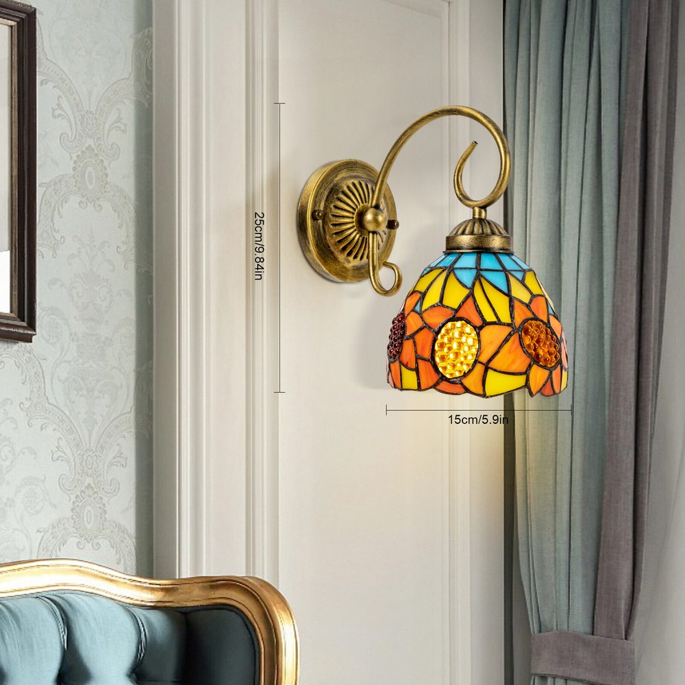 Retro Tiffany Style Stained Glass Bathroom Wall Sconce Lamp