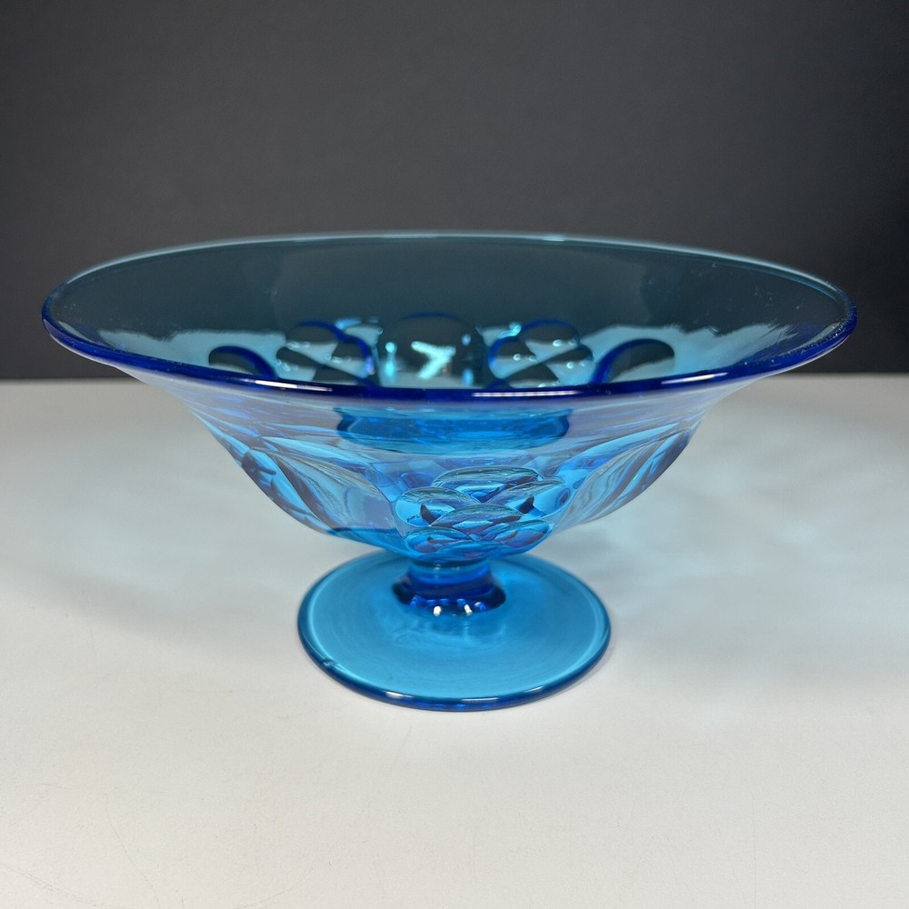 Vintage Mid-Century Light Blue Glass Pedestal Candy Dish