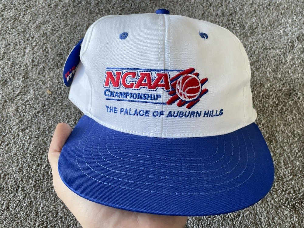 NCAA Championship Hat Cap White Blue Snap Back Deadstock Vintage 90s Basketball