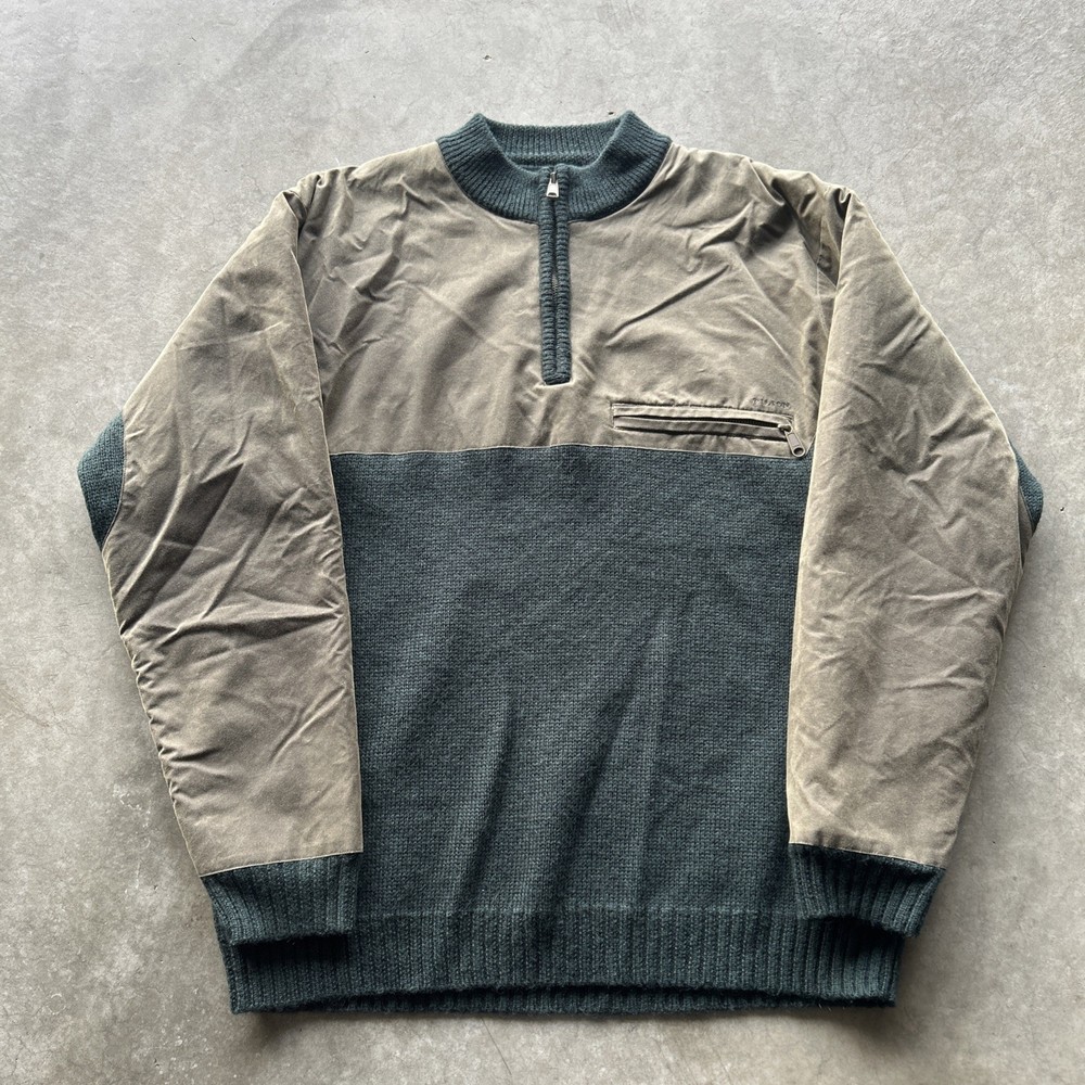 Filson Henley Outfitter/Guide Sweater- Green Wool/Canvas/YKK - Sz L