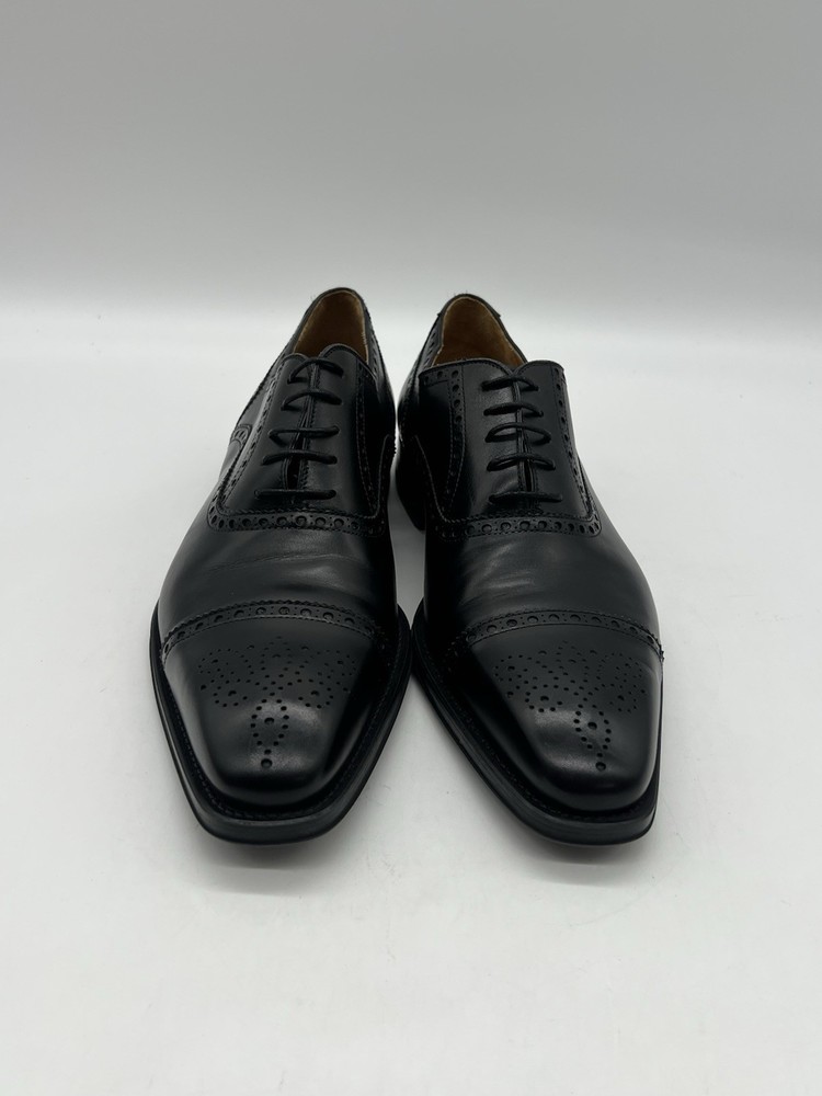 Magnanni Medallion Men 12M BLack Leather Cap Toe Wingtips Oxford Shoes MSRP $425