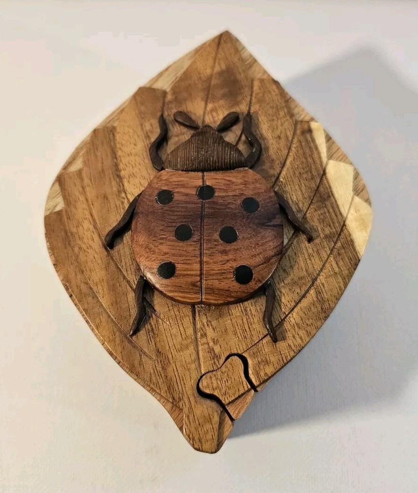 Hand-Painted Wooden Ladybug Puzzle Box with Secret Storage  