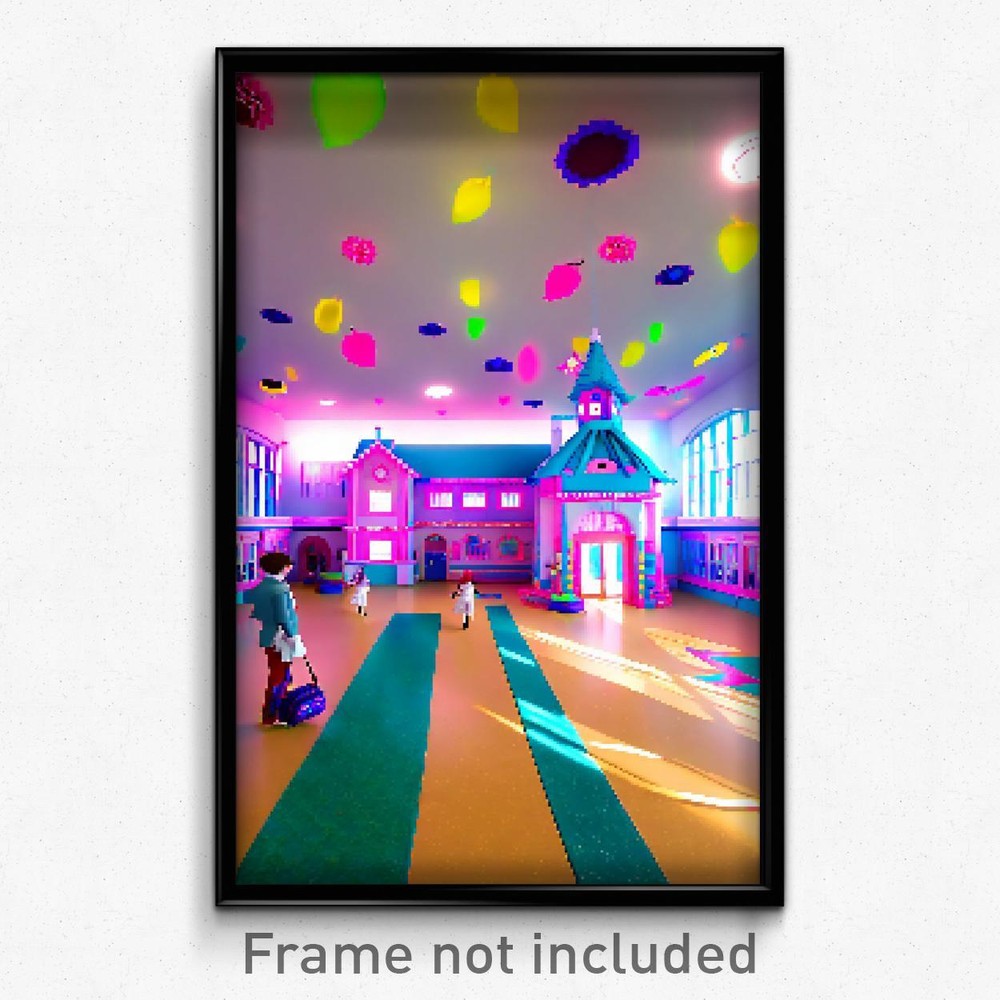 Pixel Art Poster - Whimsical High School (8 Bit Psychedelic Video Game Print)
