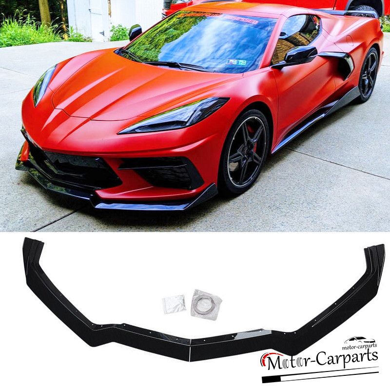 Gloss Black C8 Corvette 2020-25 GM 5VM Style Front Bumper Lip Splitter 2PC Set