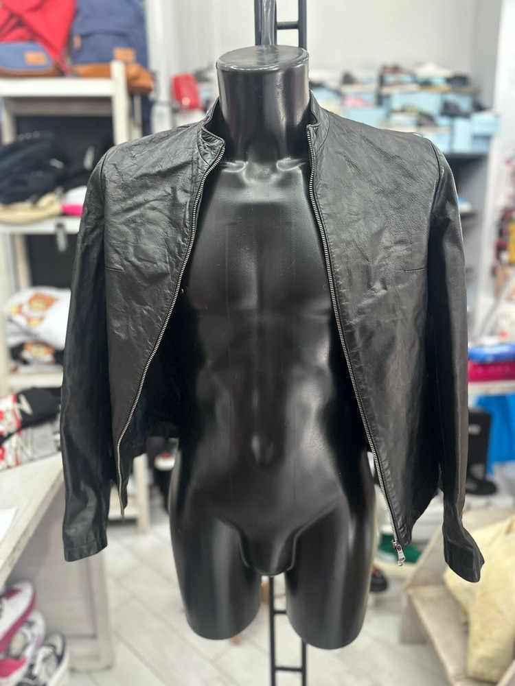 Vintage Blue Deep Men's Black Leather Jacket Size 48 LLV357