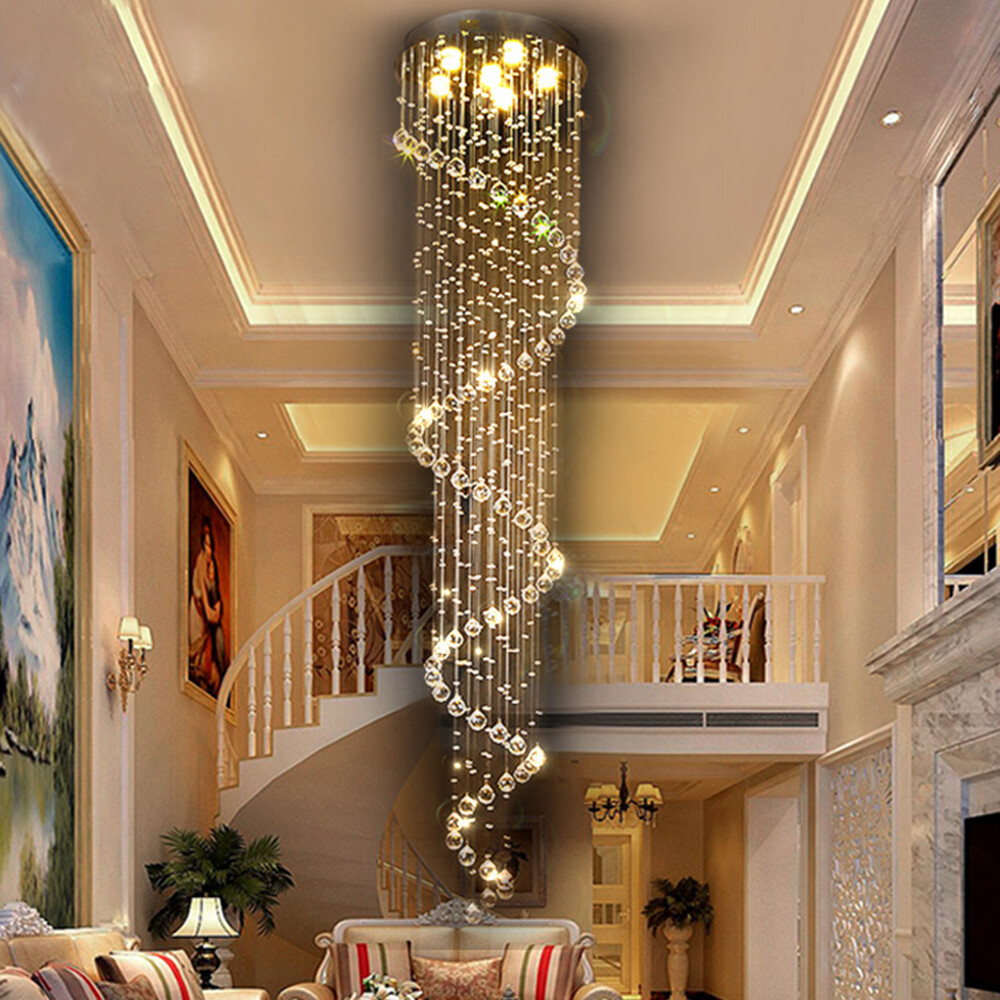 Modern Crystal LED Chandelier Rain Drop Spiral Ceiling Light Pendant Lamp Indoor
