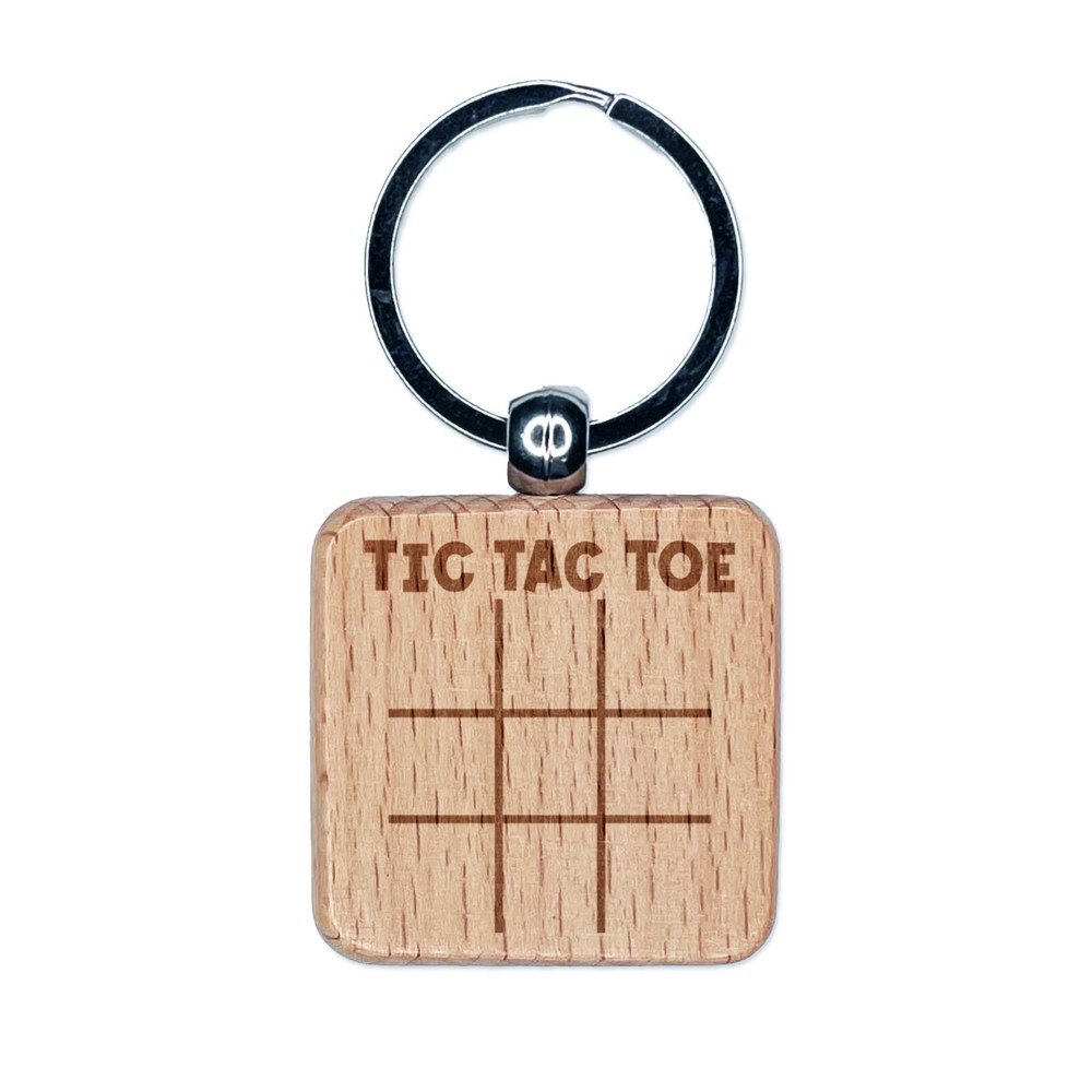 Tic Tac Toe Fill In Game Engraved Wood Square Keychain Tag Charm