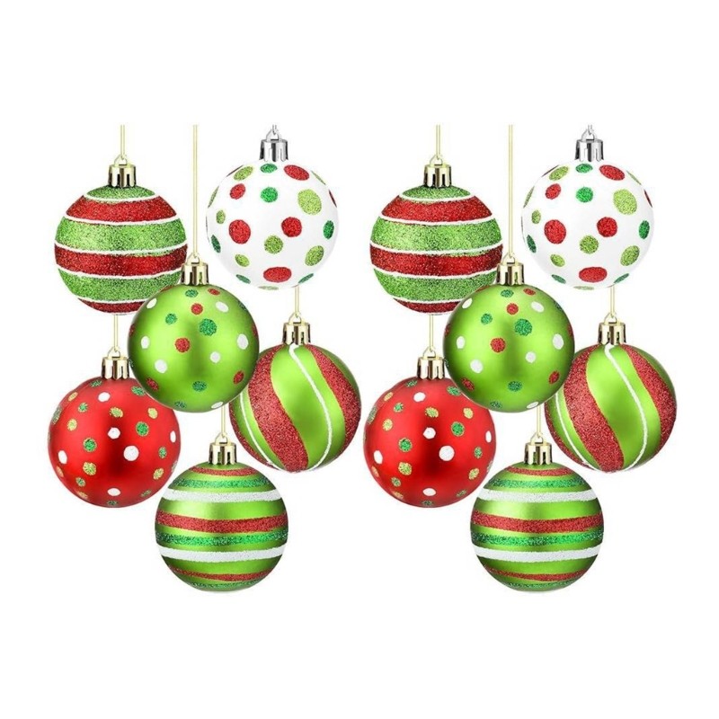 Pack of 12 Unique Christmas Tree Baubles Festival Hanging Glittering Decoration