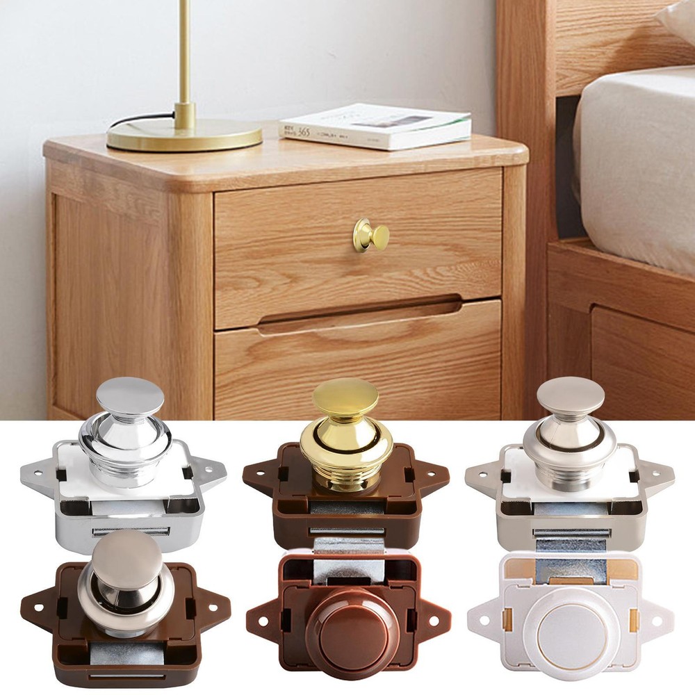 2Pcs Push Button Latch Cabinet Door Catch Keyless Cupboard Locks for RV Camper
