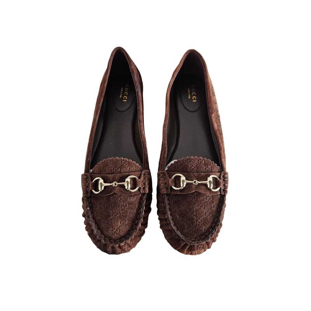 Gucci Brown Guccisima Suede Horsebit Woman Loafer, size 38.5