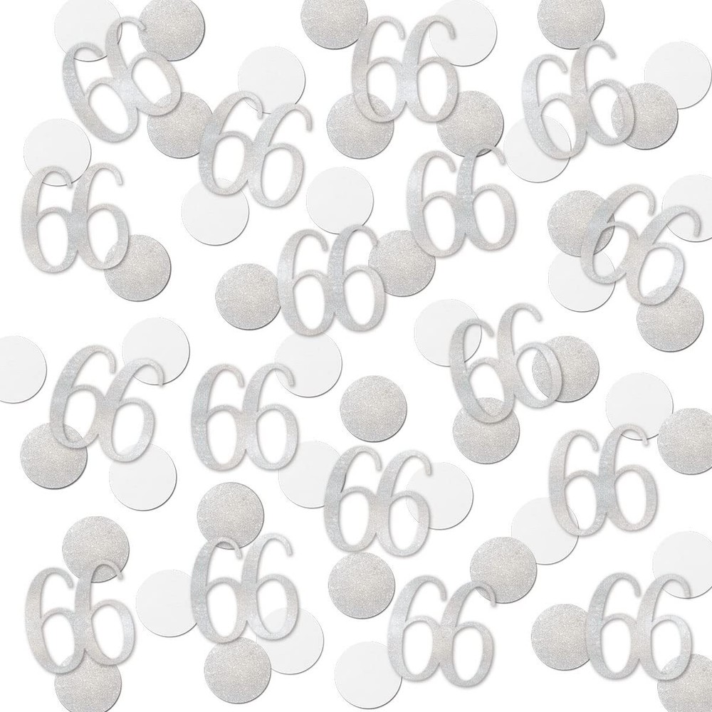 200pcs Silver Glitter 66 Confetti 66th Birthday Number Anniversary Party Decor
