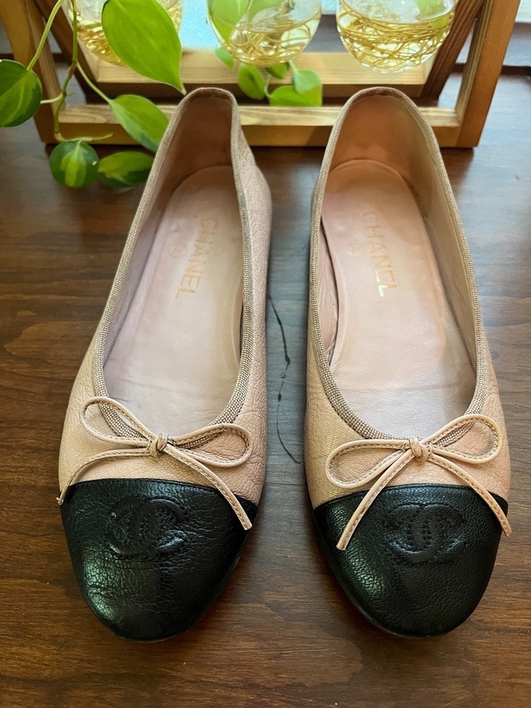 Chanel dusty pink ballet flats size 37 leather classic style