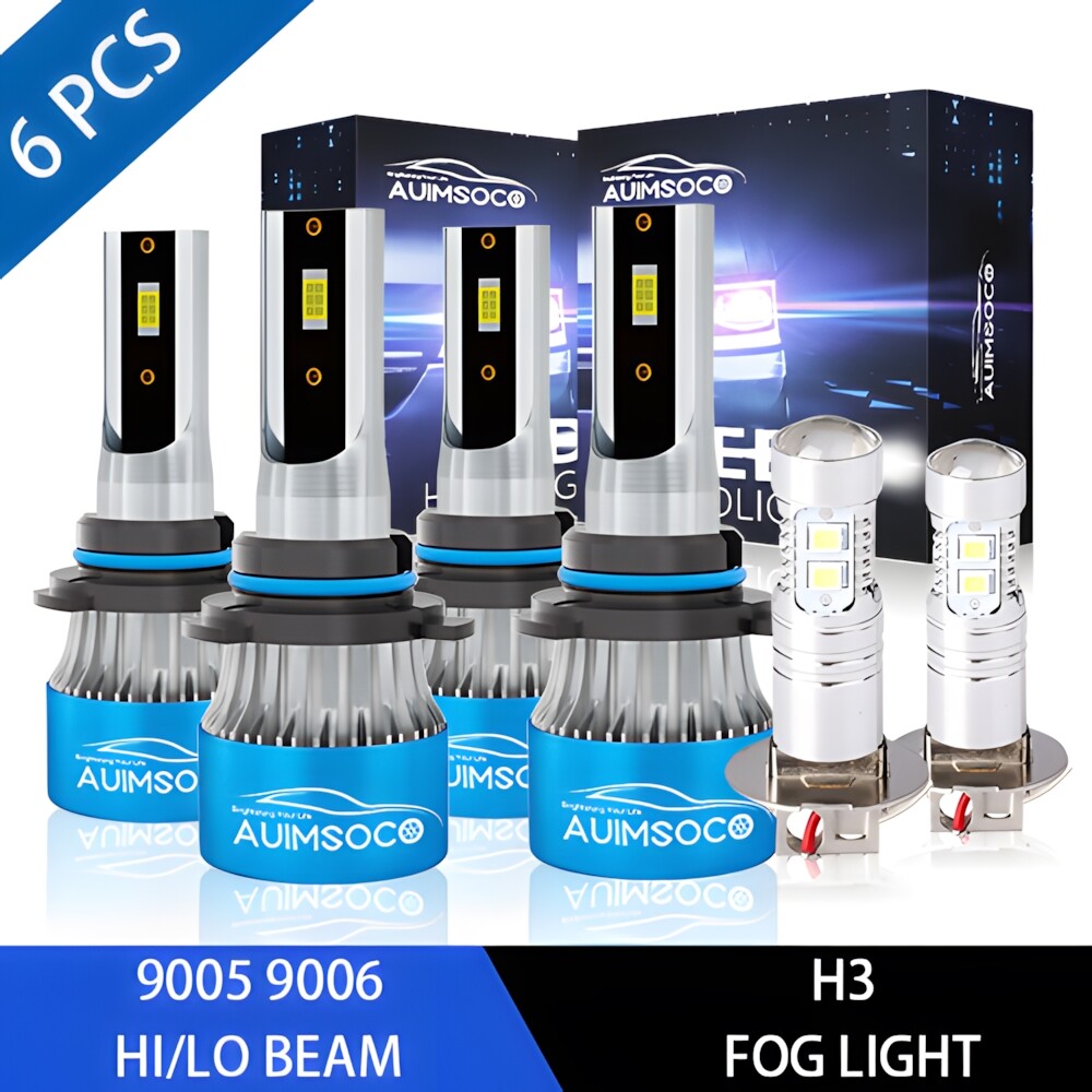 Led Headlights 9005+9006+H3 Hi-Lo Fog Bulbs 6x 6000k For Toyota Supra 1994-1998
