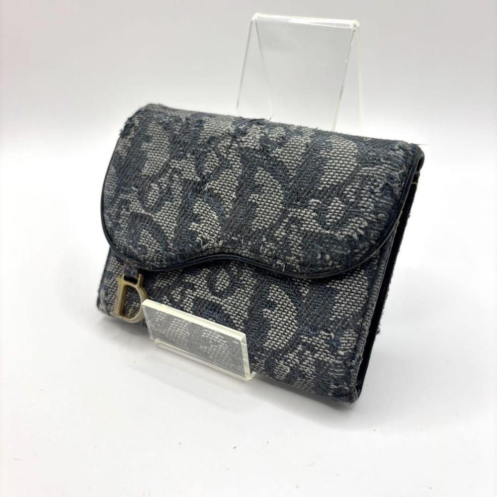 Dior Trotter Logo Navy Folding Wallet with Monogram