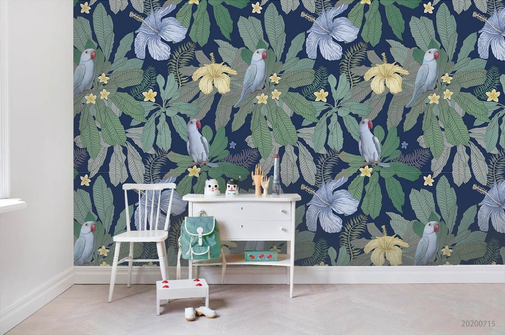 3D Flowers Leaves Bird Pattern Wall Murals Wallpaper Murals Wall Sticker 2