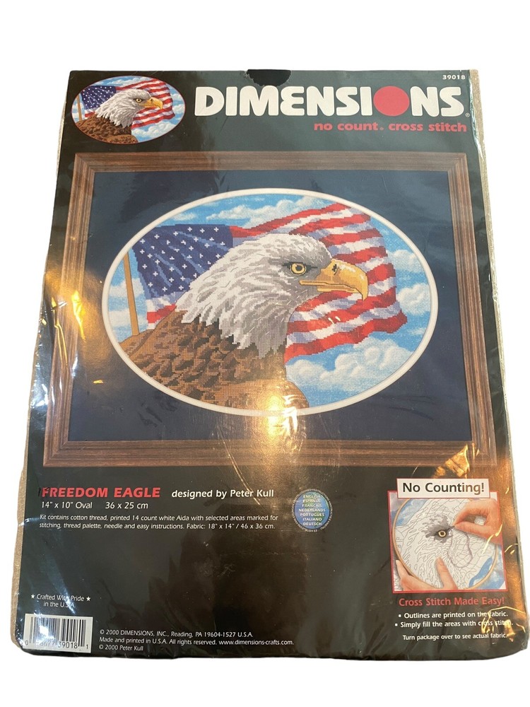 Dimensions No Count Cross Stitch Kit FREEDOM EAGLE 14x10 Oval #39018 American