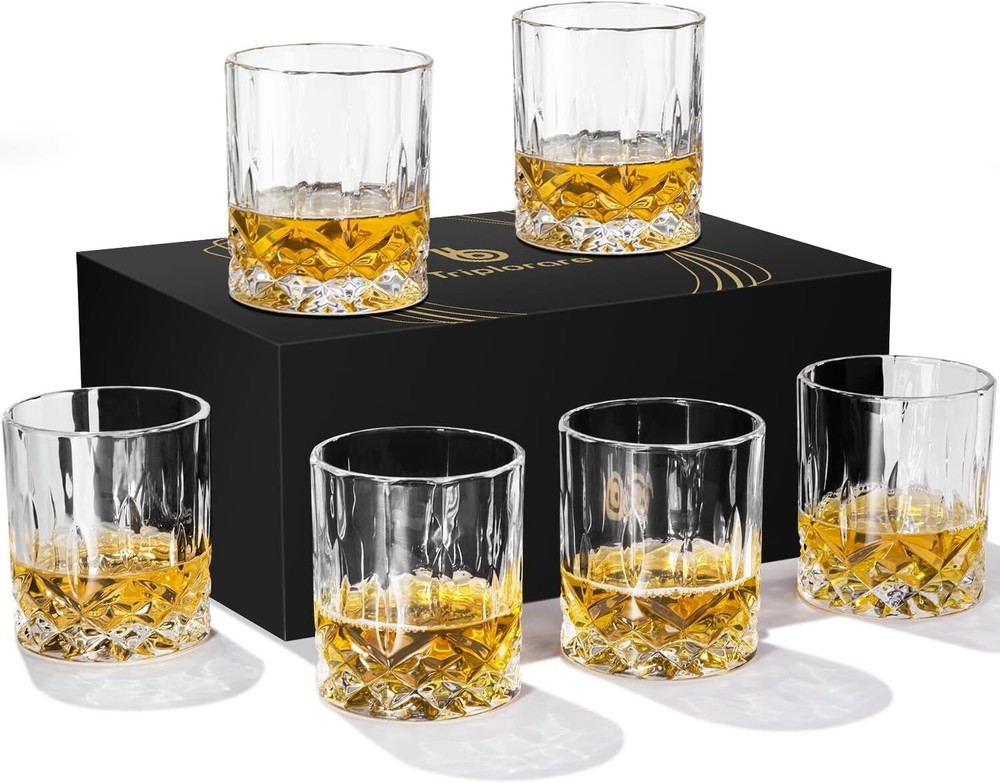 Waterford Style Double Old Fashioned Whiskey Glasses Set of 6 Crystal Scotch Tumblers-image