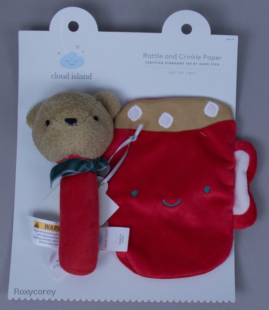 Cloud Island Christmas Holiday Bear Soft Rattle & Hot Cocoa Crinkle Paper NWT