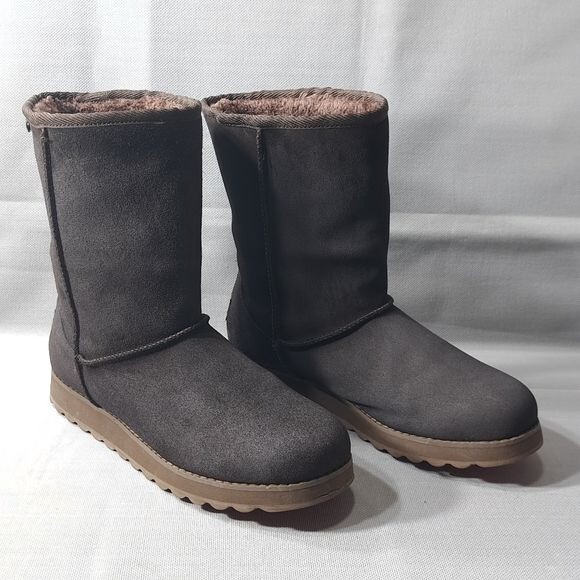 Skechers Womens Leather Upper Faux Fur Boots Brown Size 11