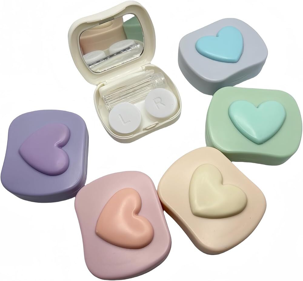 6-Pack 3D Heart Contact Lens Cases in Candy Colors for Travel Storage