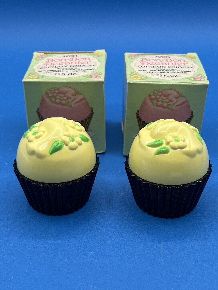 VTG Avon Yellow Bon Bon Cologne Decanters 0.75oz Cupcake Bottles